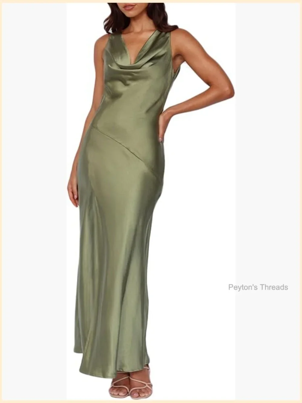 Sleeveless Satin Cowl Neck Backless Maxi Dress for Wedding Guest - Picture 1 of 7